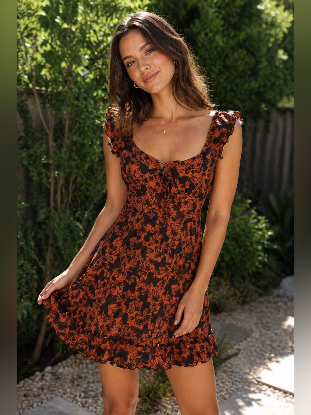 wild fable Rust Orange and Black butterfly Sundress women’s size small